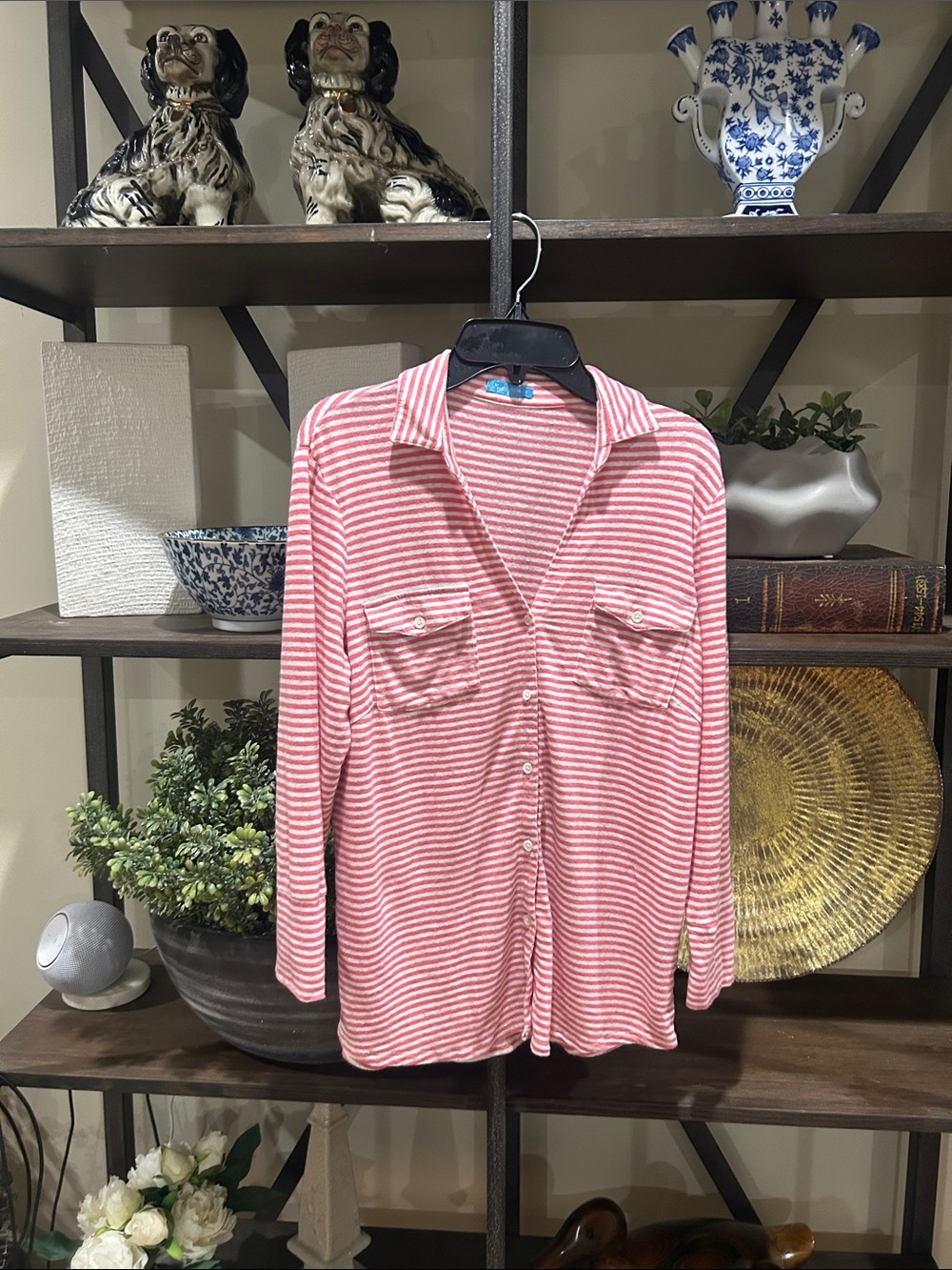 J. McLaughlin  med Pink and White Striped Button-Down Shirt